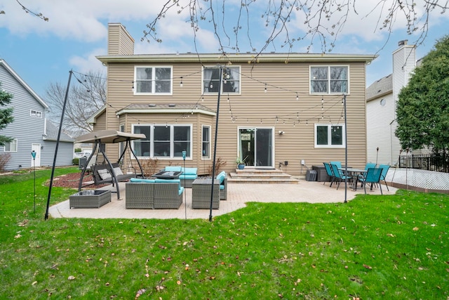 2008 Snow Creek Rd, Naperville, IL 60564 - rear view of property with outdoor lounge area, entry steps, a patio, and a chimney