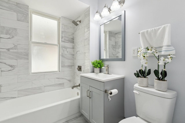 8019 S Bishop St, Chicago, IL 60620 - bathroom featuring vanity, marble finish floors, toilet, and shower / bath combination