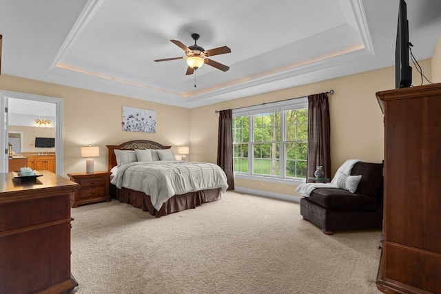 28809 W Harvest Glen Cir, Cary, IL 60013 - bedroom with a tray ceiling, light colored carpet, and a ceiling fan