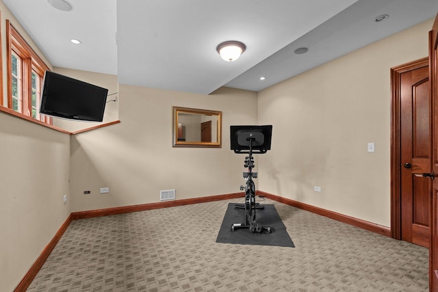 28809 W Harvest Glen Cir, Cary, IL 60013 - exercise room with baseboards, carpet floors, and recessed lighting