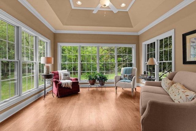 28809 W Harvest Glen Cir, Cary, IL 60013 - sunroom with plenty of natural light, a raised ceiling, wood finished floors, and ornamental molding