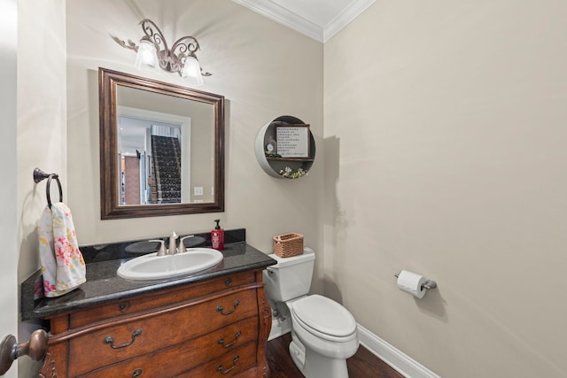12923 Grande Pines Blvd, Plainfield, IL 60585 - bathroom featuring crown molding, toilet, vanity, baseboards, and wood finished floors
