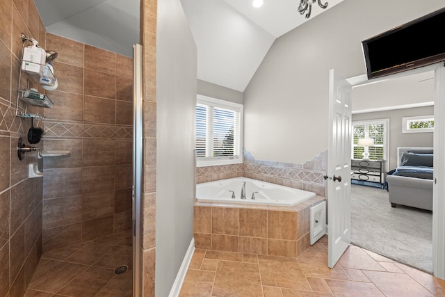 12923 Grande Pines Blvd, Plainfield, IL 60585 - ensuite bathroom with a garden tub, tiled shower, and vaulted ceiling