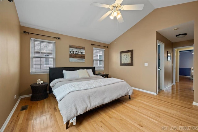 1839 Tamahawk Ln, Naperville, IL 60564 - bedroom with light wood-style flooring, baseboards, vaulted ceiling, and ceiling fan