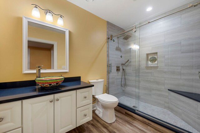 1912 Indian Trl, Kankakee, IL 60901 - bathroom featuring vanity, a shower stall, wood finished floors, and toilet