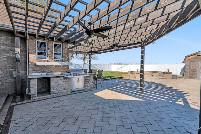 10739 E 3200 N Rd, Blackstone, IL 61313 - view of patio / terrace featuring a pergola, a ceiling fan, and area for grilling