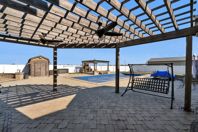10739 E 3200 N Rd, Blackstone, IL 61313 - view of patio featuring ceiling fan and a pergola