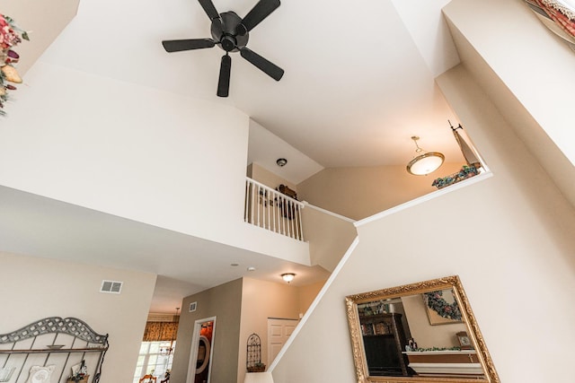 601 Pheasant Trl, Saint Charles, IL 60174 - stairway featuring high vaulted ceiling and ceiling fan
