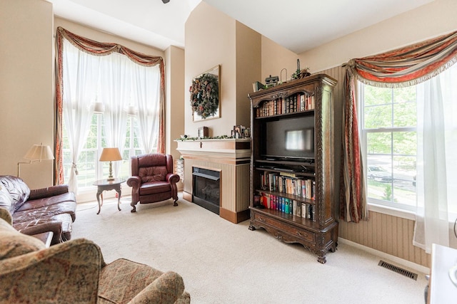 601 Pheasant Trl, Saint Charles, IL 60174 - carpeted living area featuring a fireplace and baseboards