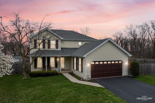 1359 Pine St, Batavia, IL 60510 - traditional home featuring a garage, driveway, covered porch, a shingled roof, and a chimney