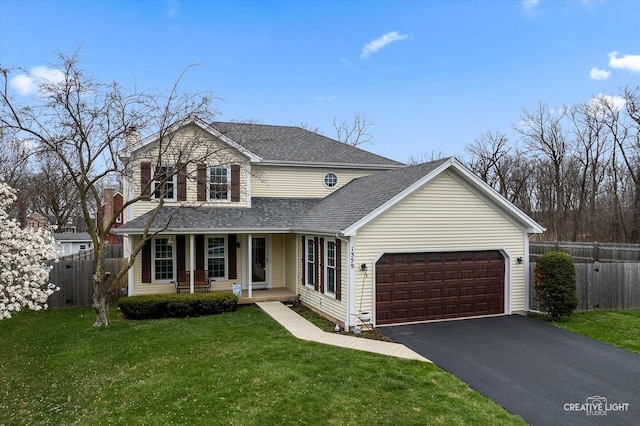 1359 Pine St, Batavia, IL 60510 - traditional-style house featuring a garage, asphalt driveway, a porch, roof with shingles, and a chimney