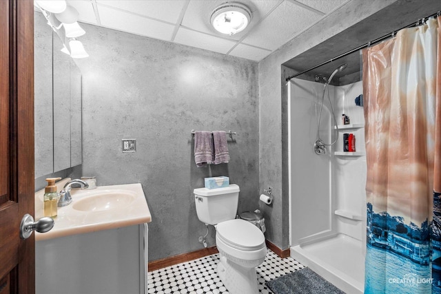 1359 Pine St, Batavia, IL 60510 - bathroom featuring toilet, a shower with shower curtain, vanity, and a drop ceiling