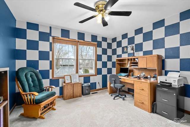 1359 Pine St, Batavia, IL 60510 - carpeted home office with ceiling fan and wallpapered walls