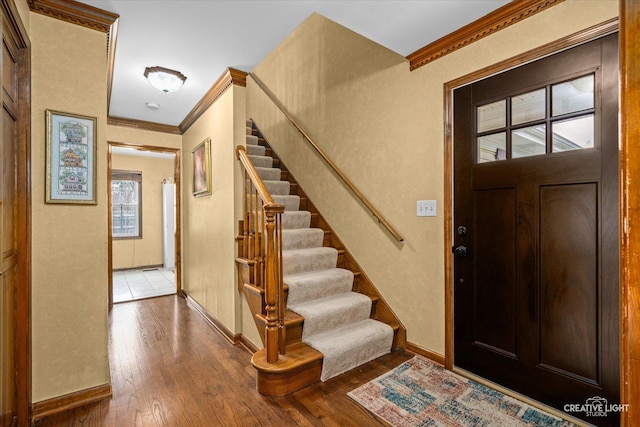 1359 Pine St, Batavia, IL 60510 - entrance foyer featuring hardwood / wood-style floors, ornamental molding, baseboards, and stairs