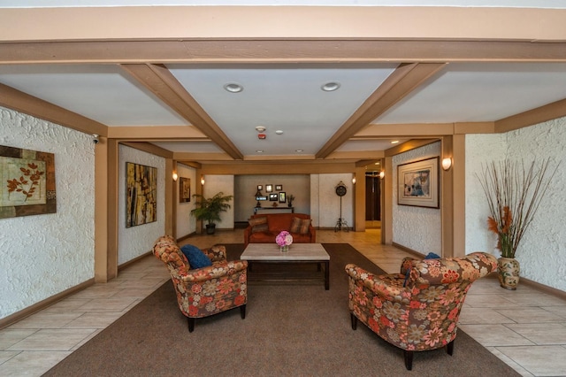 3950 Dundee Rd Unit 101, Northbrook, IL 60062 - living area featuring tile patterned floors, a textured wall, baseboards, and recessed lighting