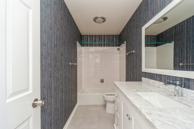 3950 Dundee Rd Unit 101, Northbrook, IL 60062 - full bathroom featuring tile patterned floors, vanity, shower / washtub combination, toilet, and wallpapered walls