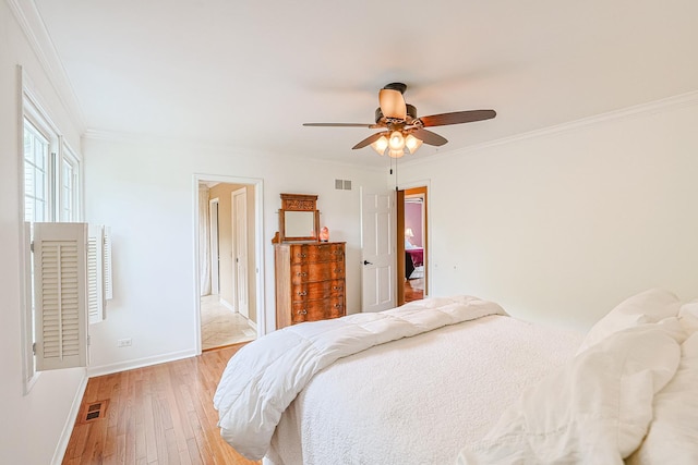 1730 Napoleon Dr, Naperville, IL 60565 - bedroom with light wood-type flooring, ornamental molding, ceiling fan, and baseboards