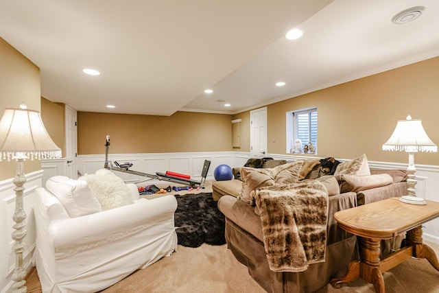 1730 Napoleon Dr, Naperville, IL 60565 - living room featuring a decorative wall, a wainscoted wall, ornamental molding, and recessed lighting