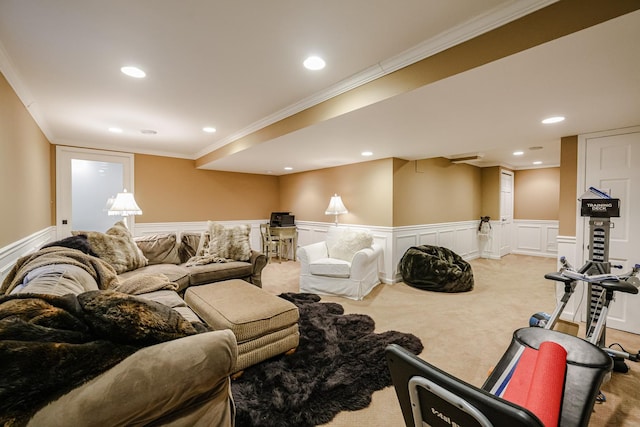 1730 Napoleon Dr, Naperville, IL 60565 - carpeted living area with ornamental molding, a wainscoted wall, recessed lighting, and a decorative wall