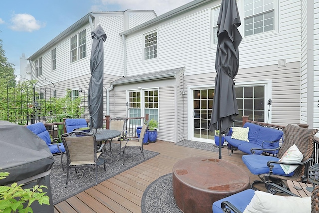 1730 Napoleon Dr, Naperville, IL 60565 - wooden terrace with outdoor dining area, an outdoor living space, and area for grilling