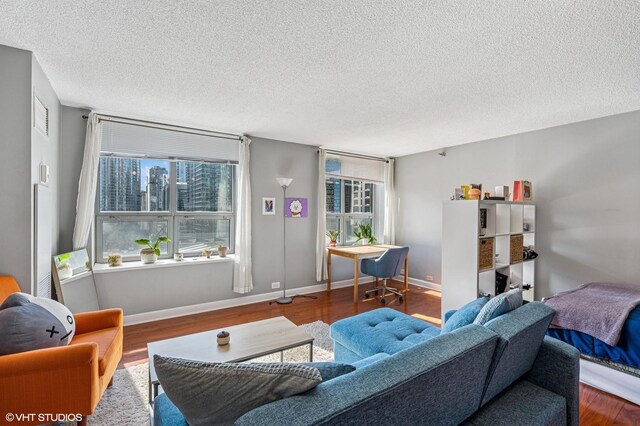 474 N Lake Shore Dr Unit 1701, Chicago, IL 60611 - living room featuring wood finished floors, a textured ceiling, and baseboards