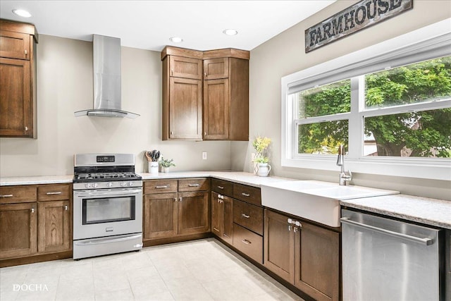 32900 N 2000 E Rd, Dwight, IL 60420 - kitchen featuring stainless steel appliances, wall chimney exhaust hood, a sink, light countertops, and recessed lighting