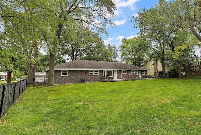 20424 Ithaca Rd, Olympia Fields, IL 60461 - rear view of property with a wooden deck, central air condition unit, a chimney, and brick siding