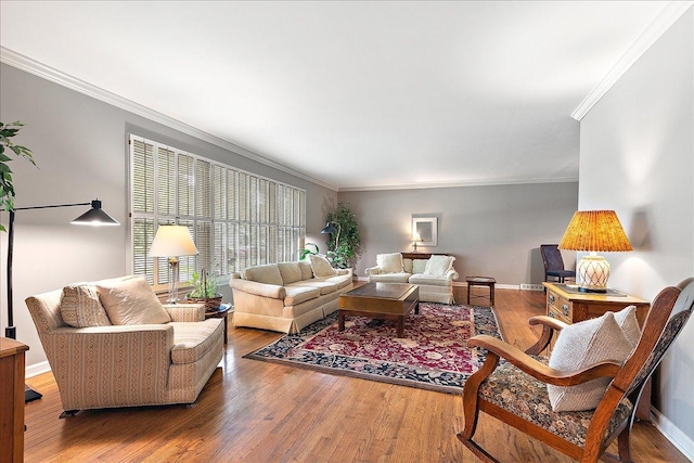 20424 Ithaca Rd, Olympia Fields, IL 60461 - living area featuring ornamental molding, wood finished floors, and baseboards