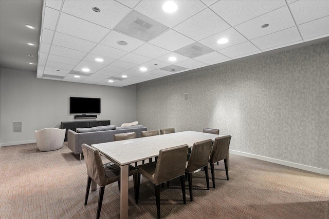 505 N Mcclurg Ct Unit 2003, Chicago, IL 60611 - dining space with carpet flooring, baseboards, recessed lighting, wallpapered walls, and a paneled ceiling