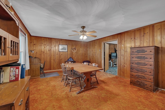 170 E Church St, Coal City, IL 60416 - carpeted dining room featuring ceiling fan and wooden walls