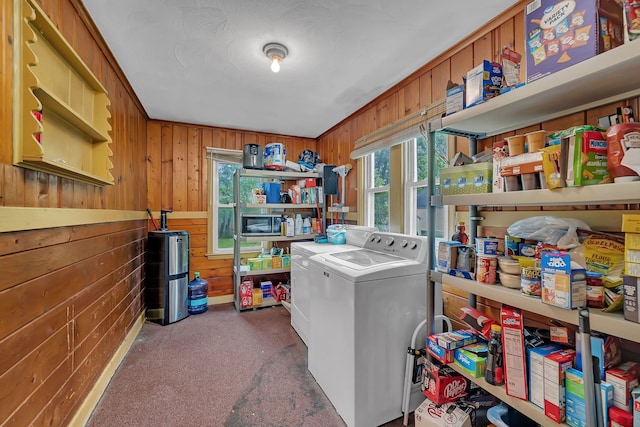 170 E Church St, Coal City, IL 60416 - laundry area featuring washer and clothes dryer, wood walls, and carpet
