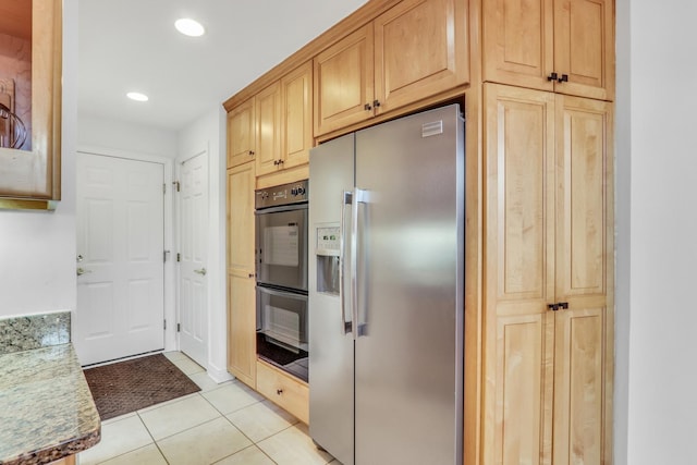 1700 Cornell Ct, Lake Forest, IL 60045 - kitchen featuring stainless steel refrigerator with ice dispenser, recessed lighting, light tile patterned floors, and light brown cabinets
