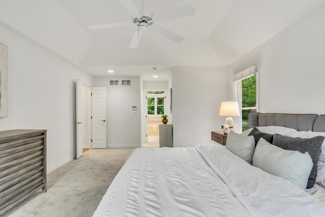1700 Cornell Ct, Lake Forest, IL 60045 - bedroom with light colored carpet, baseboards, ensuite bath, vaulted ceiling, and recessed lighting