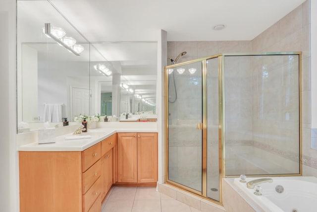 1700 Cornell Ct, Lake Forest, IL 60045 - bathroom featuring a stall shower, vanity, a tub with jets, and tile patterned floors