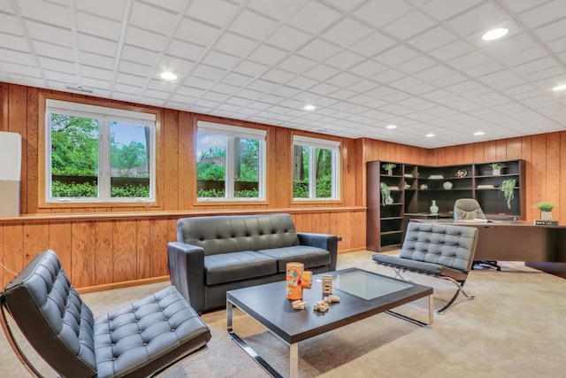 1700 Cornell Ct, Lake Forest, IL 60045 - carpeted living room with wood walls, baseboards, and recessed lighting