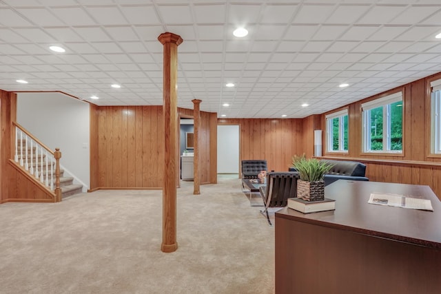 1700 Cornell Ct, Lake Forest, IL 60045 - office featuring light carpet, wooden walls, and recessed lighting