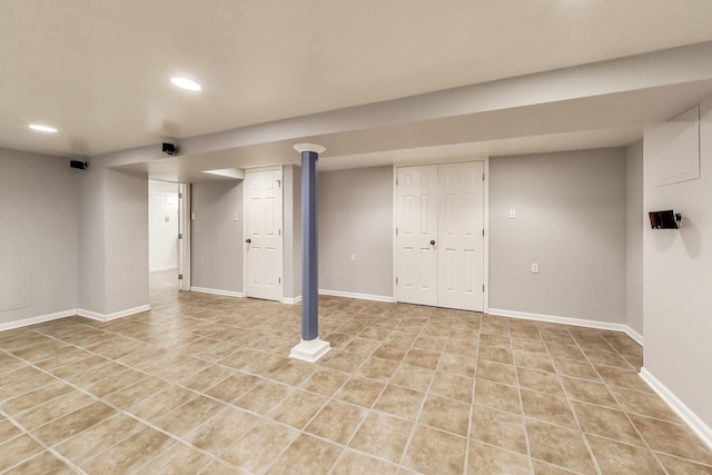 7665 W Victoria St, Chicago, IL 60631 - finished basement featuring light tile patterned floors, recessed lighting, and baseboards