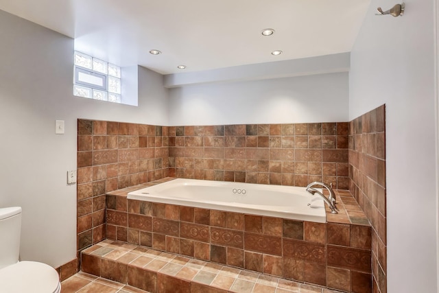 7665 W Victoria St, Chicago, IL 60631 - full bath featuring toilet, a bath, recessed lighting, and tile patterned floors