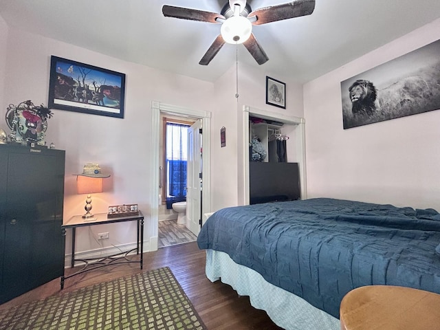 252 Jefferson Ave, Elgin, IL 60120 - bedroom with wood finished floors, baseboards, ensuite bathroom, and a ceiling fan