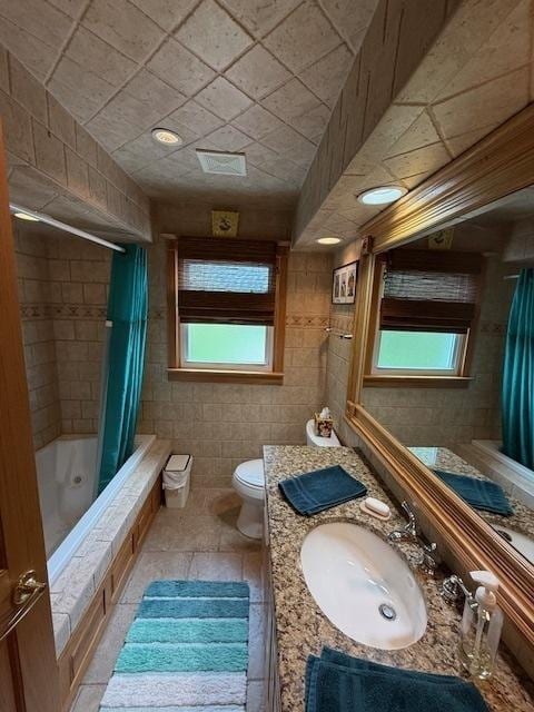 1201 E St, Crete, IL 60417 - full bath featuring toilet, tiled shower / bath, healthy amount of natural light, and vanity