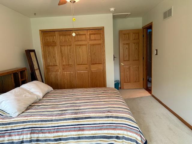 1201 E St, Crete, IL 60417 - bedroom featuring a closet, light colored carpet, and ceiling fan