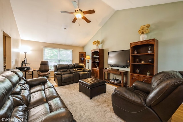 524 Crown Point Dr, Buffalo Grove, IL 60089 - living area featuring a ceiling fan and high vaulted ceiling