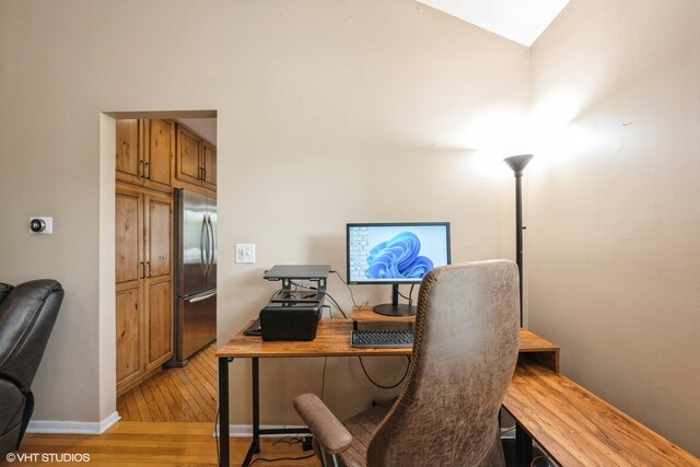 524 Crown Point Dr, Buffalo Grove, IL 60089 - office area with light wood-type flooring, baseboards, and vaulted ceiling