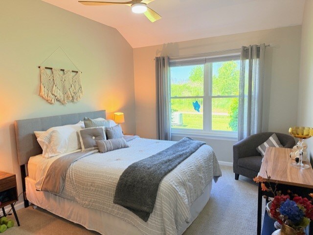 21528 W Douglas Court -, Plainfield, IL 60544 - carpeted bedroom featuring lofted ceiling, ceiling fan, and baseboards