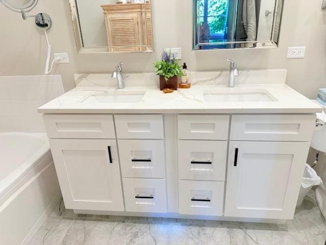 21528 W Douglas Court -, Plainfield, IL 60544 - full bath with double vanity, a tub, and marble look tiles