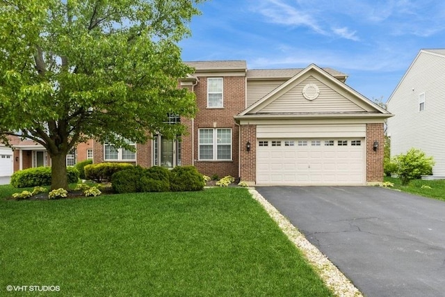 6 Marigold Ln, Algonquin, IL 60102 - view of front of house featuring asphalt driveway, brick siding, a front yard, and an attached garage