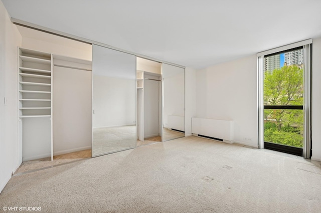 1850 N Clark St Unit 402, Chicago, IL 60614 - unfurnished bedroom featuring carpet flooring, radiator heating unit, a wall of windows, and baseboards