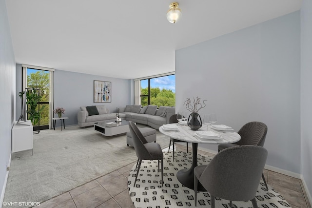 1850 N Clark St Unit 402, Chicago, IL 60614 - tiled dining space featuring healthy amount of natural light, baseboards, floor to ceiling windows, and carpet flooring