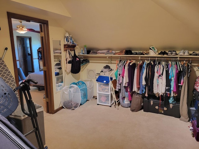 1263 Bainbridge Dr, Naperville, IL 60563 - spacious closet with carpet flooring, a ceiling fan, and vaulted ceiling