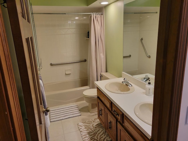 1263 Bainbridge Dr, Naperville, IL 60563 - full bath featuring shower / tub combo, tile patterned floors, double vanity, and toilet
